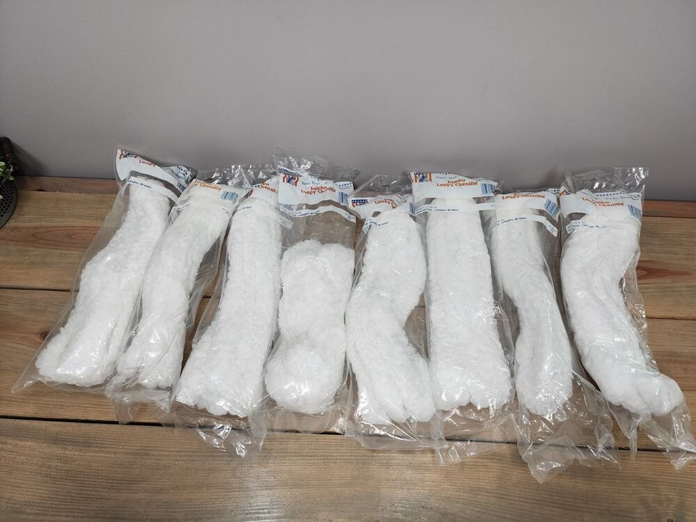 Vintage Super Tex Jumbo Loopy Chenille White 3 Yard package Includes 8 Packages